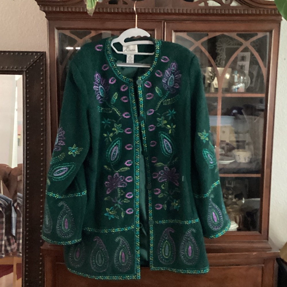 Linea by Louis Dell'Olio Green Embroidered boho hippy look coat - Picture 6 of 10
